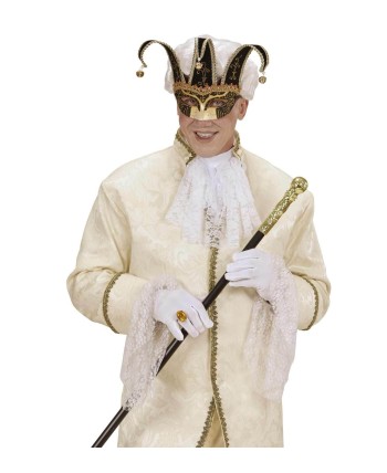 ANTIFAZ BUFON DORADO Y NEGRO CON CASCABELES