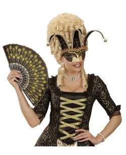 ANTIFAZ BUFON DORADO Y NEGRO CON CASCABELES 2