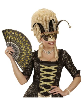 ANTIFAZ BUFON DORADO Y NEGRO CON CASCABELES