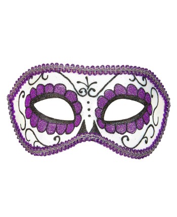 ANTIFAZ MORADO CON GLITTER CALAVERA MEJICANA