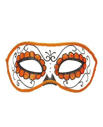 ANTIFAZ NARANJA CON GLITTER CALAVERA MEJICANA