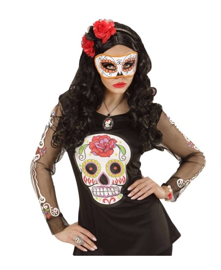 ANTIFAZ NARANJA CON GLITTER CALAVERA MEJICANA