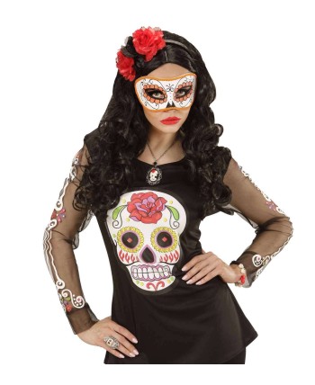 ANTIFAZ NARANJA CON GLITTER CALAVERA MEJICANA