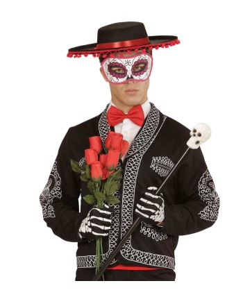 ANTIFAZ ROSA CON GLITTER CALAVERA MEJICANA