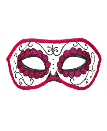 ANTIFAZ ROSA CON GLITTER CALAVERA MEJICANA