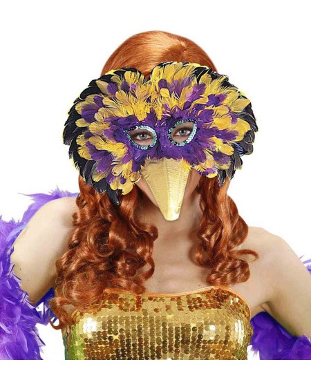 ANTIFAZ CON PLUMAS MULTICOLOR Y PICO