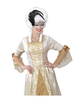 ANTIFAZ DORADO CON PLUMAS NEGRAS