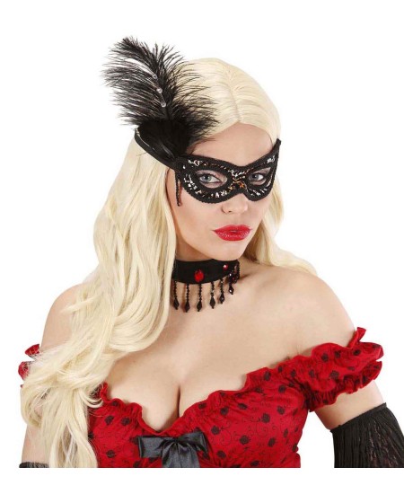 ANTIFAZ LEOPARDO CON PLUMA NEGRA