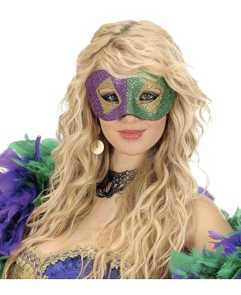 ANTIFAZ MORADO Y VERDE CON DORADO GLITTER