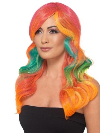 PELUCA TRICOLOR ROSA NARANJA Y TURQUESA