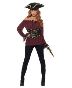 CAMISA BORGOÑA CON CORSE NEGRO PARA MUJER