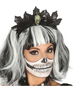 DIADEMA HOJAS NEGRAS CON CALAVERA