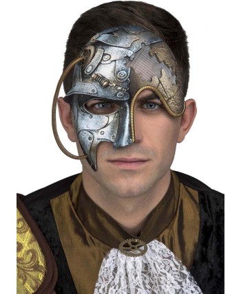 MEDIA CARETA STEAMPUNK DORADA Y PLATEADA