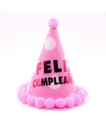 GORRO FELIZ CUMPLEAÑOS POMPON ROSA