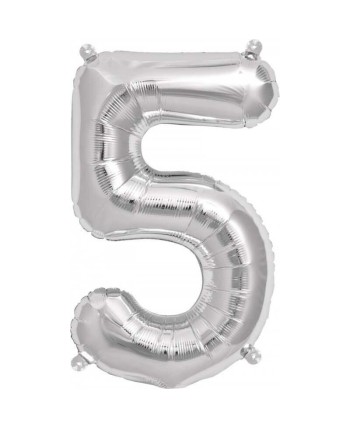 GLOBO DE HELIO NUMERO 5 PLATEADO MEDIANO