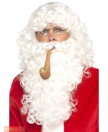 PELUCA DELUXE PAPA NOEL CON PIPA Y GAFAS