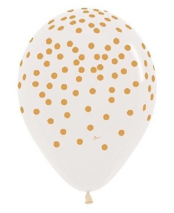 BOLSA 12 GLOBOS TRANSPARENTE CON TOPOS DORADOS