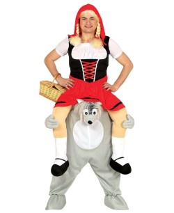 DISFRAZ DE CAPERUCITA A HOMBROS DE LOBO PARA HOMBRE