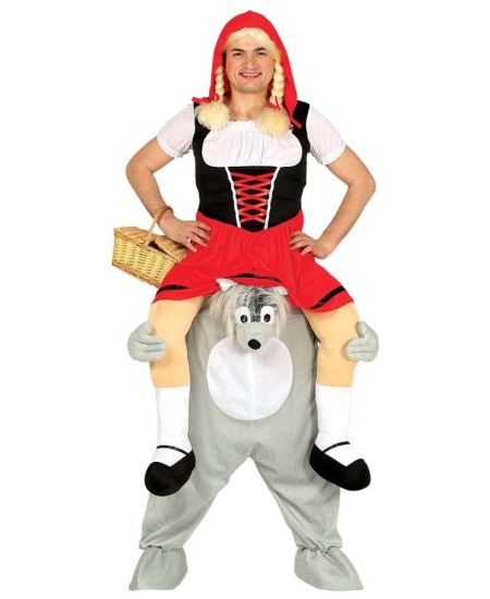 DISFRAZ DE CAPERUCITA A HOMBROS DE LOBO PARA HOMBRE