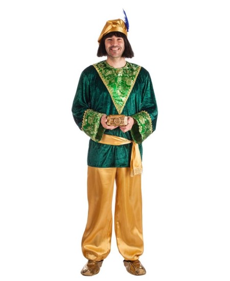 DISFRAZ DE PAJE GASPAR VERDE Y DORADOPARA HOMBRE
