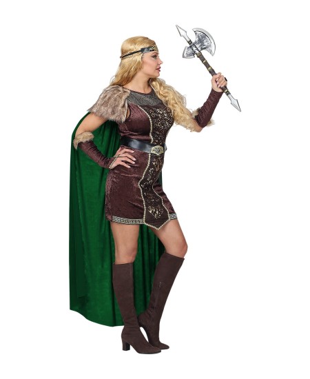 DISFRAZ DE VIKINGA DELUXE CAPA VERDE PARA MUJER