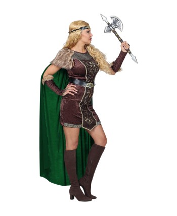 DISFRAZ DE VIKINGA DELUXE CAPA VERDE PARA MUJER