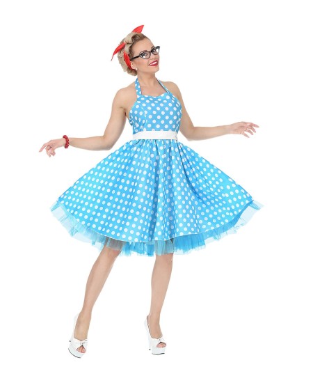 DISFRAZ DE AÑOS 50 TOPOS AZUL PARA MUJER