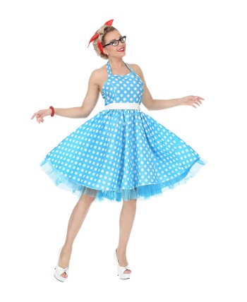 DISFRAZ DE AÑOS 50 TOPOS AZUL