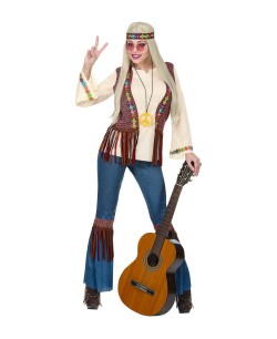 DISFRAZ DE HIPPIE MUJER CHALECO MARRON