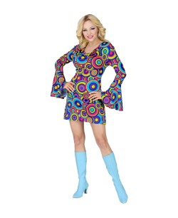DISFRAZ DE AÑOS 70 CHICK CIRCULOS AZUL