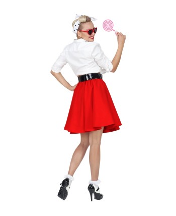 FALDA ROJA AÑOS 50 ROCK AND ROLL PARA MUJER