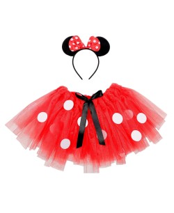 TUTU ROJO CON TOPOS Y DIADEMA RATONCITA INFANTIL 2