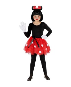 TUTU ROJO CON TOPOS Y DIADEMA RATONCITA INFANTIL