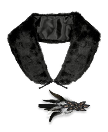 ESTOLA NEGRA Y CINTA CON PLUMAS CHARLESTON