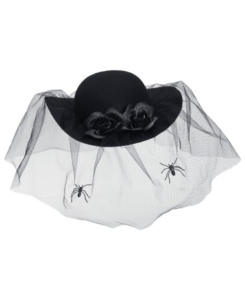 TOCADO VIUDA  CON FLORES Y TUL CON ARAÑAS