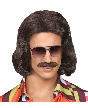 PELUCA AÑOS 70 HOMBRE CASTAÑA CON BIGOTE