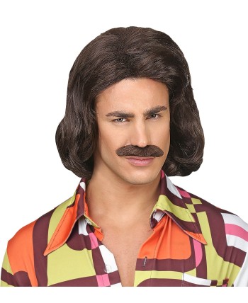PELUCA AÑOS 70 HOMBRE CASTAÑA CON BIGOTE