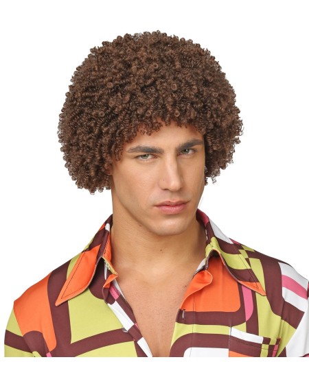 PELUCA RIZADA CASTAÑA MICRORIZO AÑOS 70