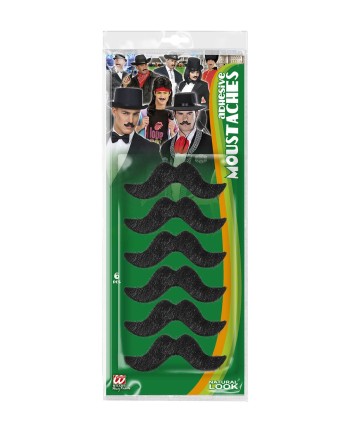 SET 6 BIGOTES SEÑORITO NEGROS CON ADHESIVO