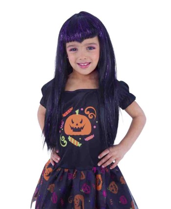 PELUCA VAMPIRESA TRAVIESA NEGRA LILA INFANTIL