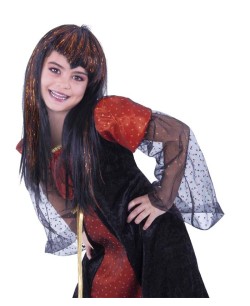 PELUCA VAMPIRESA TRAVIESA NEGRA NARANJA INFANTIL