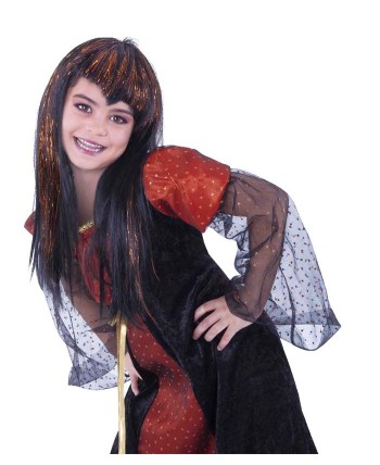 PELUCA VAMPIRESA TRAVIESA NEGRA NARANJA INFANTIL