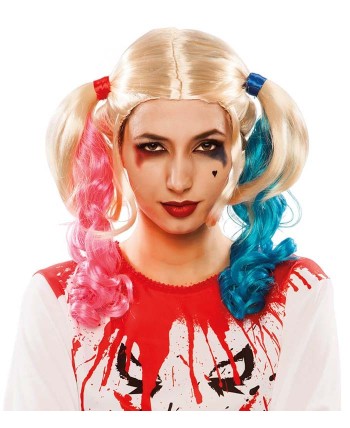 PELUCA COLETAS RUBIA CON PUNTAS DE COLORES