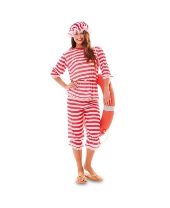 DISFRAZ DE BAÑISTA MUJER RAYAS BLANCO Y ROJO