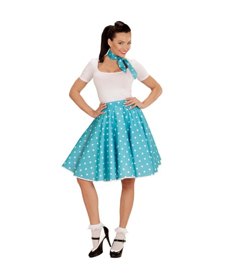 FALDA AZUL LUNARES BLANCOS 