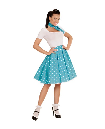 FALDA AZUL LUNARES BLANCOS 
