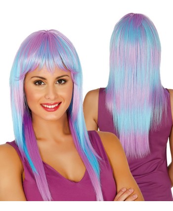 PELUCA AZUL Y ROSA LARGA CON FLEQUILLO