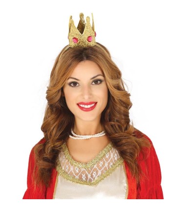 MINI CORONA DORADA CON PIEDRAS ROJAS