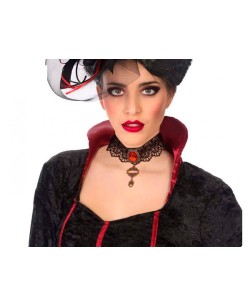 COLLAR VAMPIRESA PIEDRA ROJA Y COLGANTE BOCA