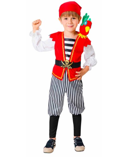DISFRAZ DE PIRATA CARIBEÑO CON LORO PARA NIÑO
